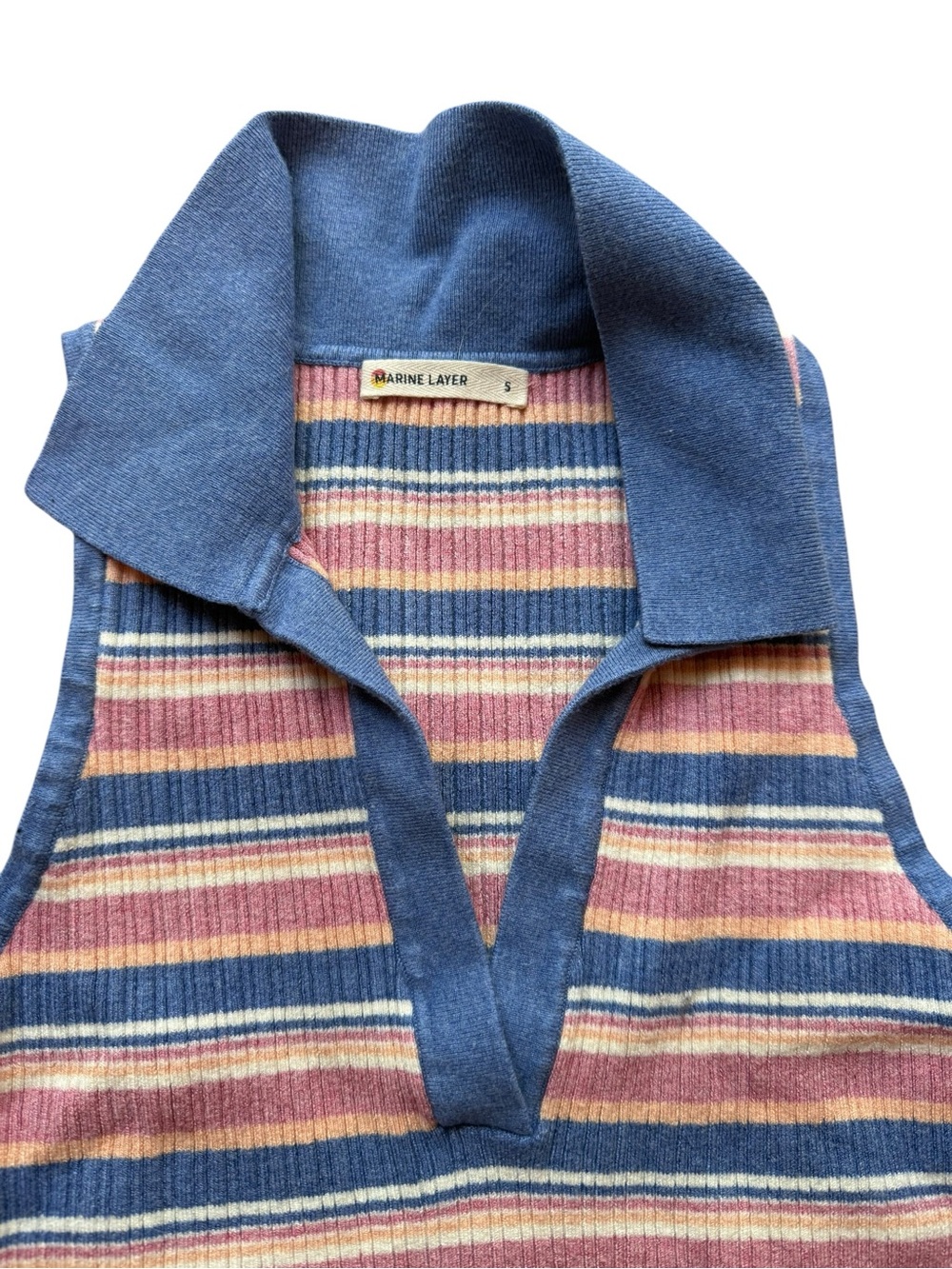Marine Layer Amelia Rib Polo Indigo Multi Stripe - Picture 5 of 10